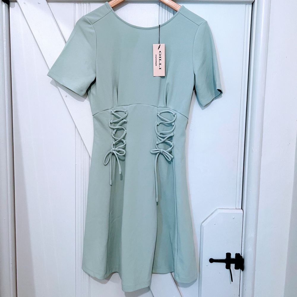Seafoam mini lace up dress